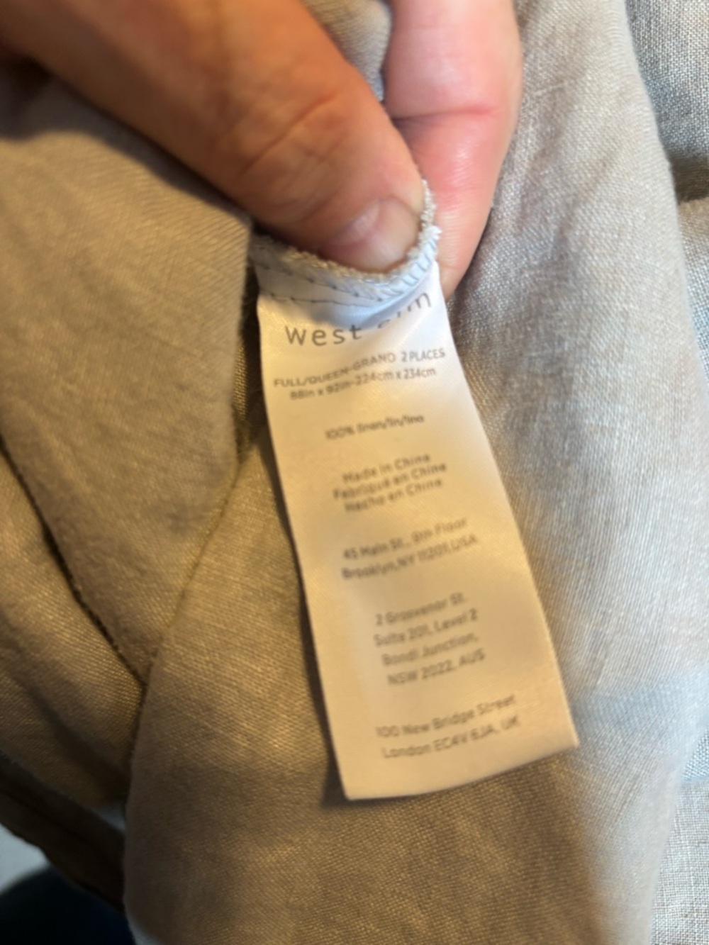 West Elm Light Taupe Linen Duvet Cover